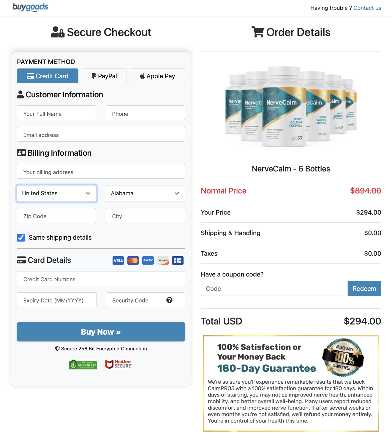 nervecalm-secure-checkout-page